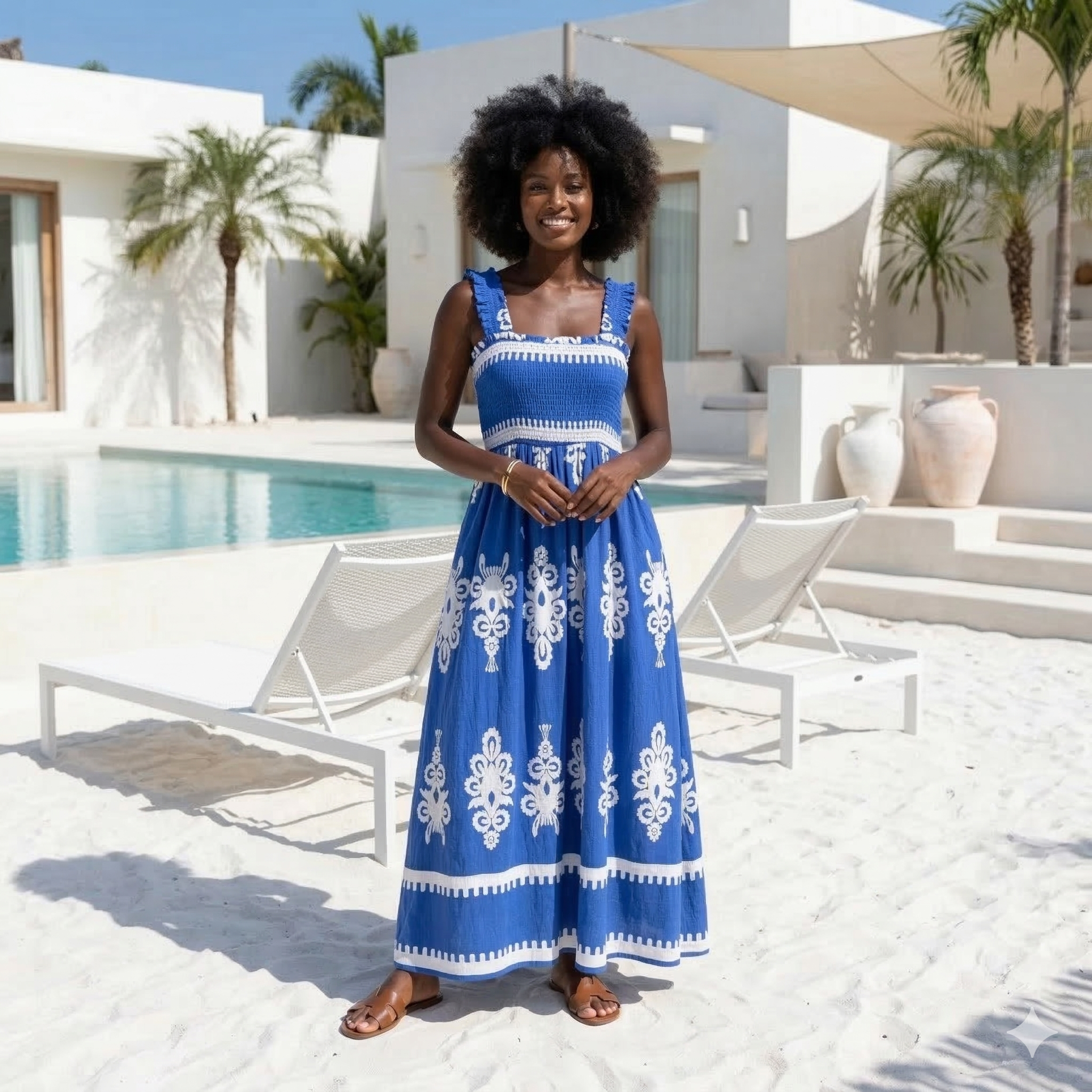 Mediterranean Muse Smocked Maxi Dress