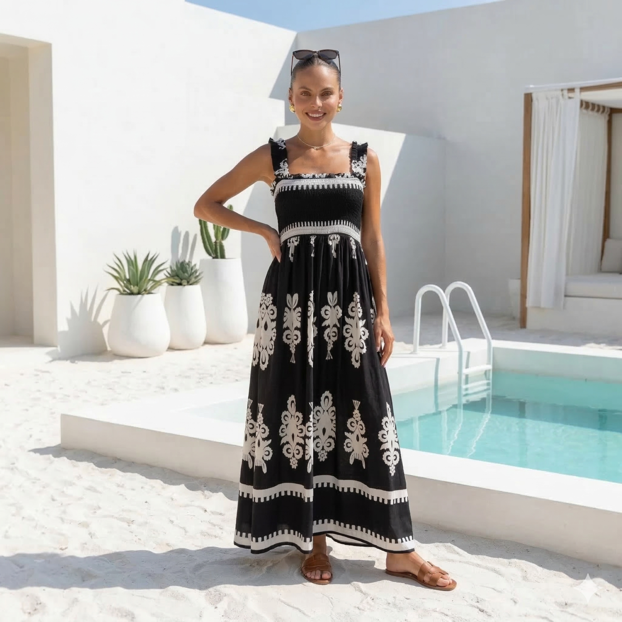 Mediterranean Muse Smocked Maxi Dress